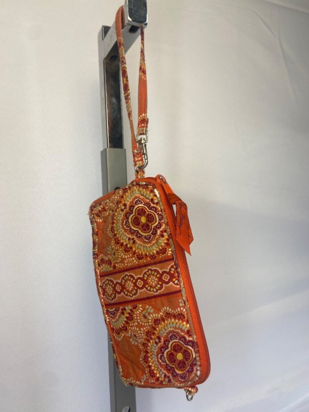 Vera Bradley Wristlet Travel Wallet Clutch Purse Quilted Orange Floral Zip Boho